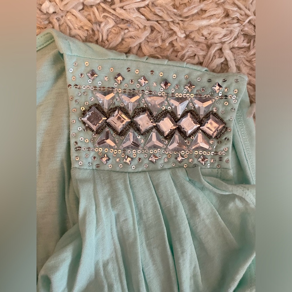 Turquoise Tunic Shirt with cowl neckline, with decorative shoulders ,size XSmall